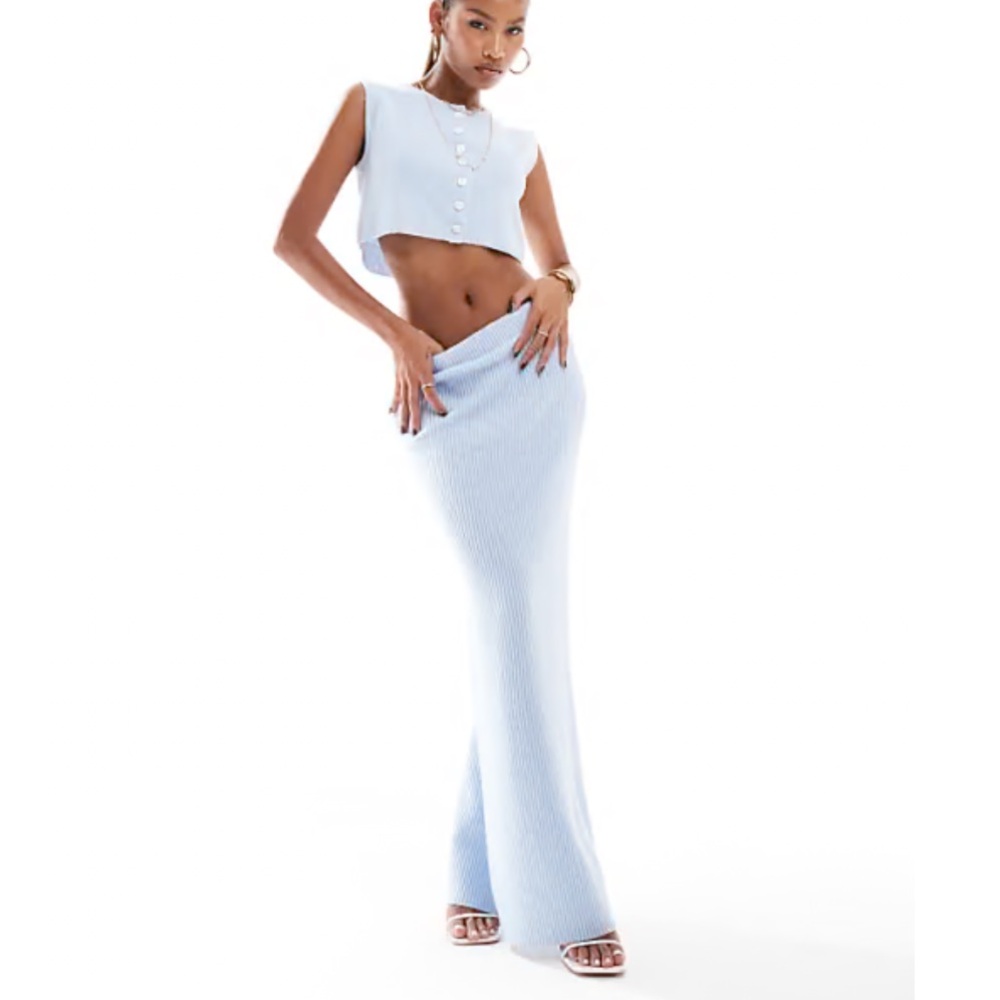 Aria Cove Ribbed Knit Back Split Maxi Skirt Baby Blue